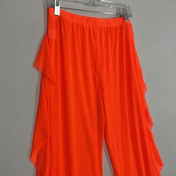 Mesh Cover Up Pants NWOT Elastic Waist, Sheer Neon Orange XL (see photos) - Picture 6 of 10